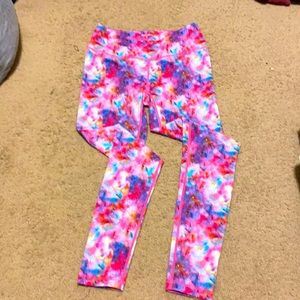 Cosmic print mid rise leggings with chalk handprint on the butt Feed Me Fight Me